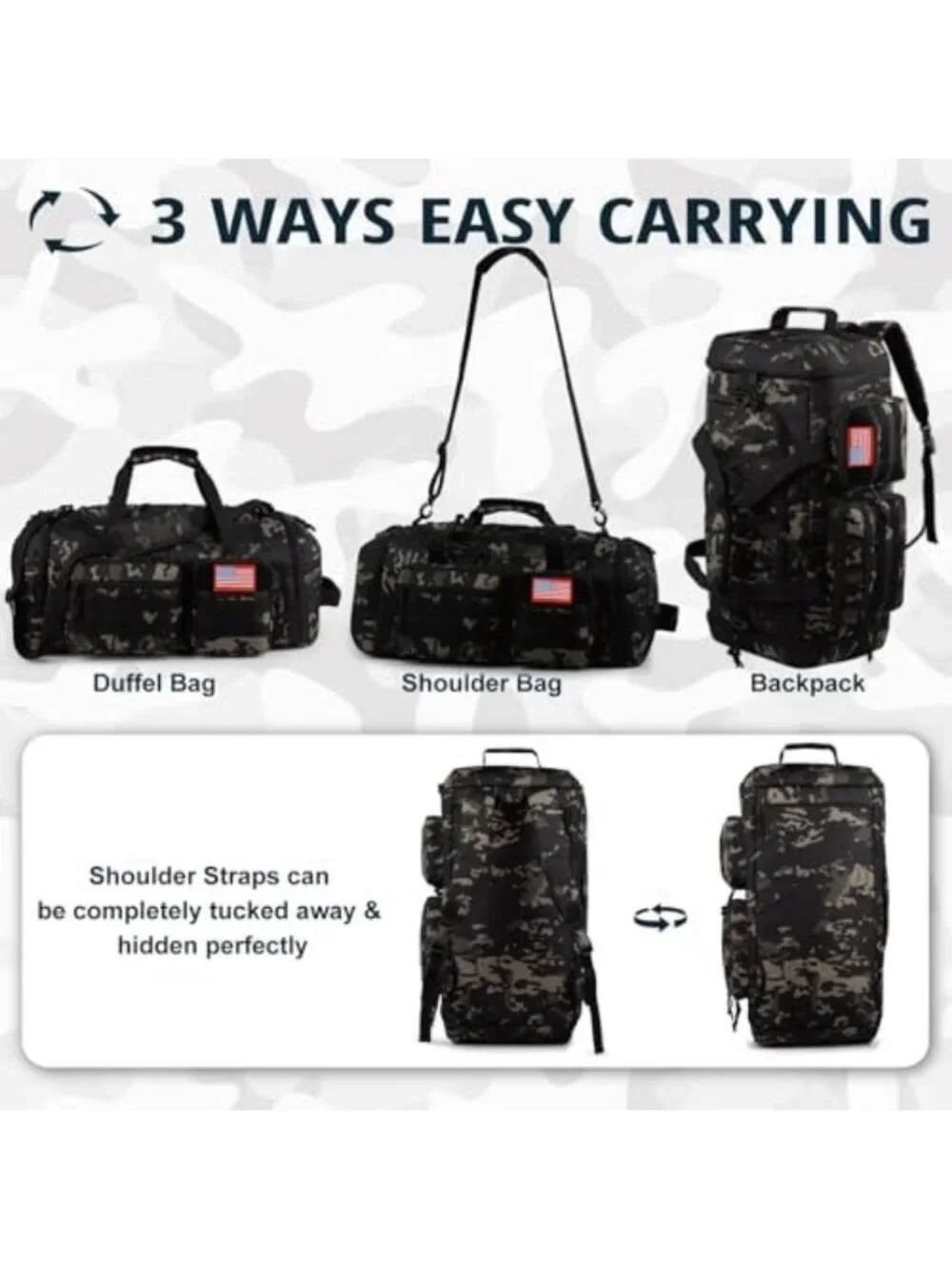 50L Large Tactical Gym Duffle Bag - Versatile 3-in-1 Sports Travel Bag